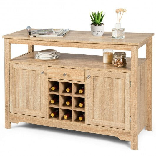 Server Buffet Sideboard With Wine Rack and Open Shelf-Gray