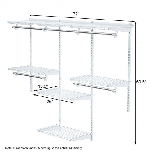 Adjustable Wall Mounted Closet Rack System with Shelf - Color: White LuxuryLifeWay Online Store