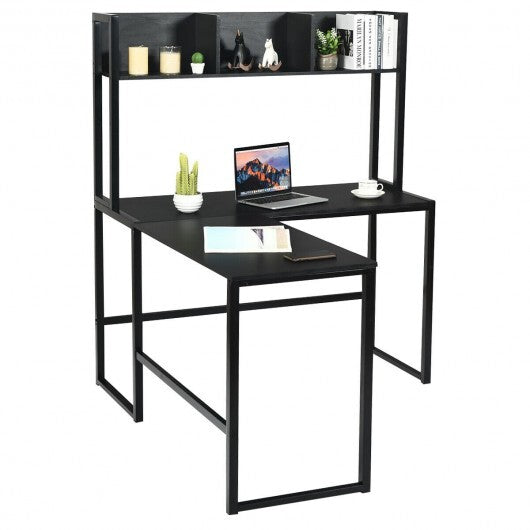 Reversible L-Shaped Corner Desk with Storage Bookshelf-Black LuxuryLifeWay Online Store