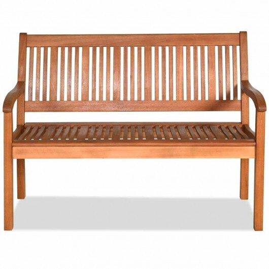 Two Person Solid Wood Garden Bench with Curved Backrest and Wide Armrest LuxuryLifeWay Online Store