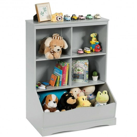 3-Tier Children's Multi-Functional Bookcase Toy Storage Bin Floor Cabinet-Gray LuxuryLifeWay Online Store
