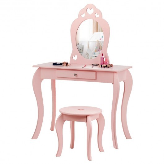 Kids Princess Makeup Dressing Play Table Set with Mirror -Pink - Color: Pink LuxuryLifeWay Online Store