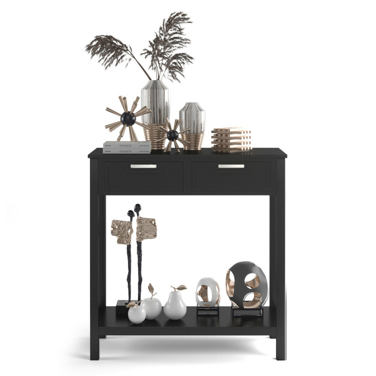 Narrow Console Table with Drawers and Open Storage Shelf-Black - Color: Black LuxuryLifeWay Online Store