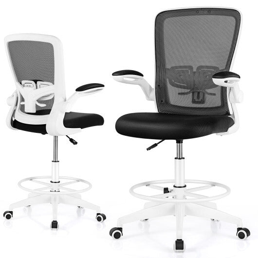 Height Adjustable Drafting Chair with Flip Up Arms-Black LuxuryLifeWay Online Store