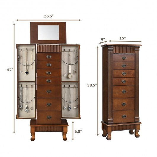 Wooden Jewelry Armoire Cabinet Storage Chest with Drawers and Swing Doors-Brown LuxuryLifeWay Online Store