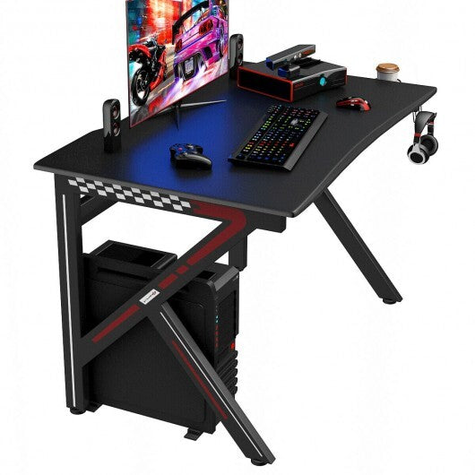 K-Shaped Gaming Desk with Cup Holder Headphone