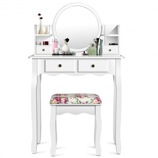 Makeup Vanity Table Set Girls Dressing Table with Drawers Oval Mirror-Black LuxuryLifeWay Online Store