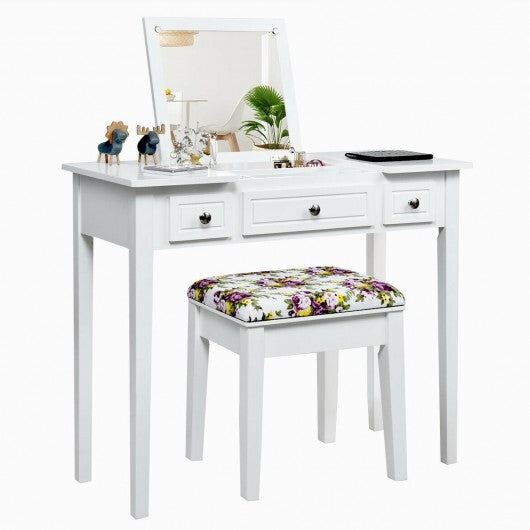 Vanity Dressing Table Set with Flip Top Mirror and 3 Drawers