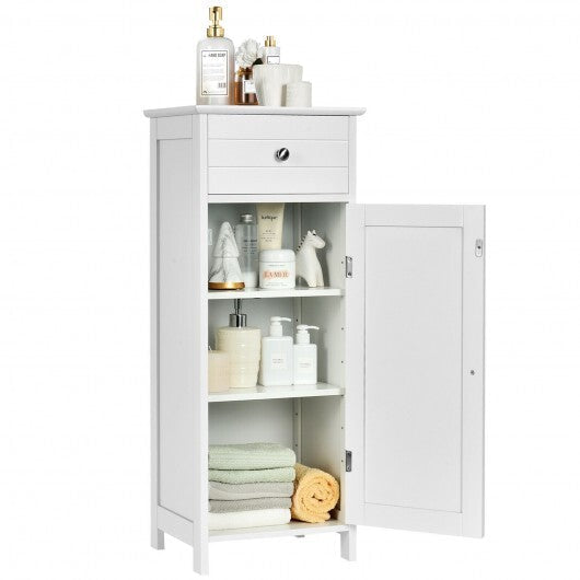 Wooden Storage Free-Standing Floor Cabinet with Drawer and Shelf-White - Color: White LuxuryLifeWay Online Store