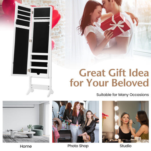 Mirrored Standing Jewelry Cabinet Storage Box-White - Color: White LuxuryLifeWay Online Store