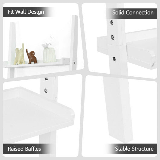 5-Tier Wall-leaning Ladder Shelf Display Rack for Plants and Books-White LuxuryLifeWay Online Store