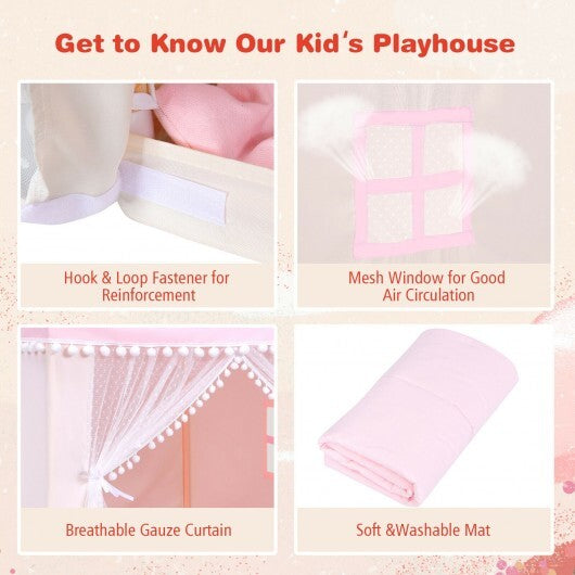 Kids Play Tent Large Playhouse Children Play Castle Fairy Tent Gift with Mat-Pink LuxuryLifeWay Online Store
