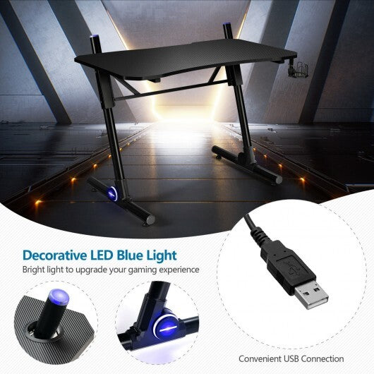 43.5 Inch Height Adjustable Gaming Desk with Blue LED Lights LuxuryLifeWay Online Store