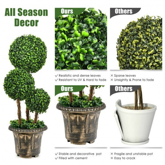 30 Inch Artificial Topiary Triple Ball Tree Indoor and Outdoor UV Protection - Color: Green LuxuryLifeWay Online Store