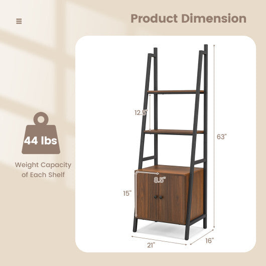 4-Tier Ladder Shelf with Cabinet and Metal Frame-Rustic Brown LuxuryLifeWay Online Store