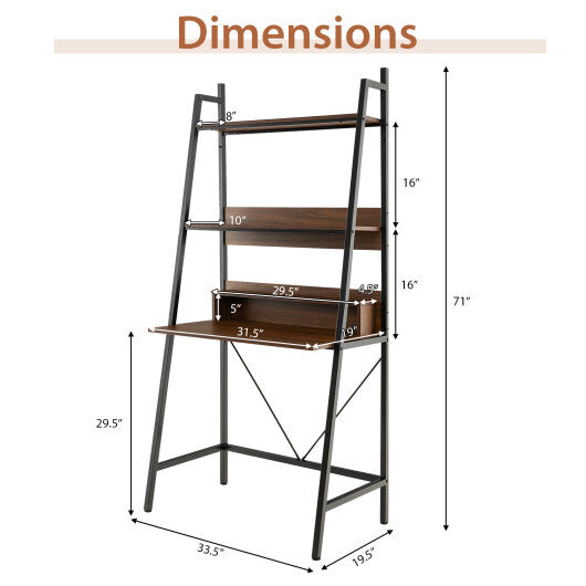 71" High Freestanding Laptop Desk with Open Shelves for Living Room Bedroom Study-Brown