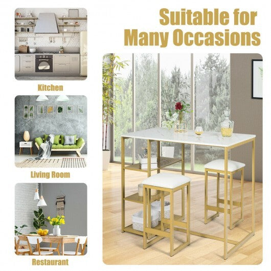 3 pcs Dining Set with Faux Marble Top Table and 2 Stools-Black LuxuryLifeWay Online Store