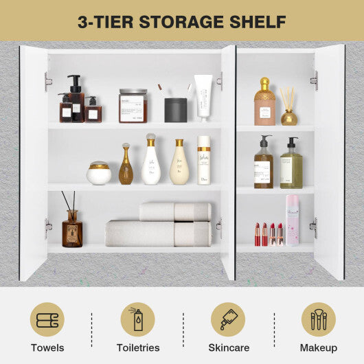 Frameless Bathroom Wall Mounted Mirror Cabinet with 3 Doors and Adjustable Shelves LuxuryLifeWay Online Store