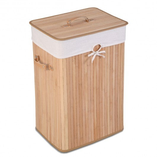Rectangle Bamboo Hamper Laundry Basket Washing Cloth Bin Storage Bag Lid 3 color-Black LuxuryLifeWay Online Store