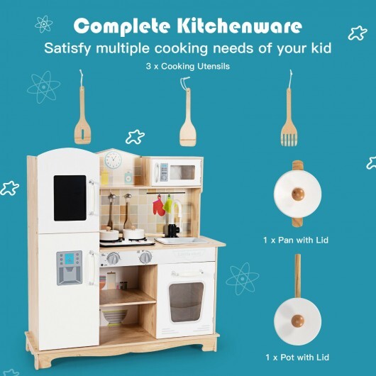 Wooden Kids Pretend Kitchen Playset Cooking Play Toy with Utensils and Sound LuxuryLifeWay Online Store