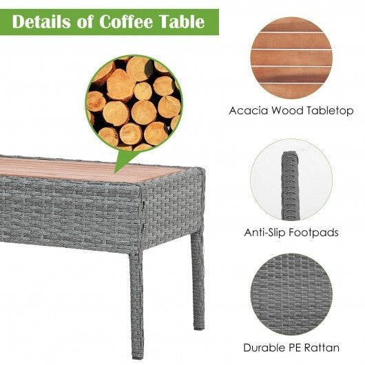 4 Pieces Rattan Patio Conversation Furniture Set with Acacia Wood Tabletop LuxuryLifeWay Online Store