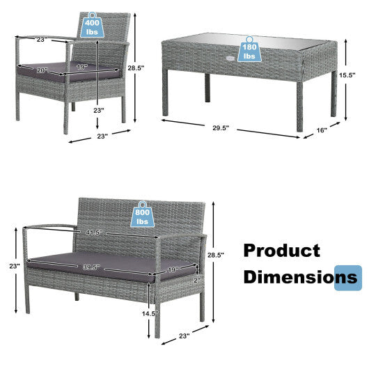 4 Pieces Outdoor Rattan Conversation Set with Comfortable Cushion LuxuryLifeWay Online Store