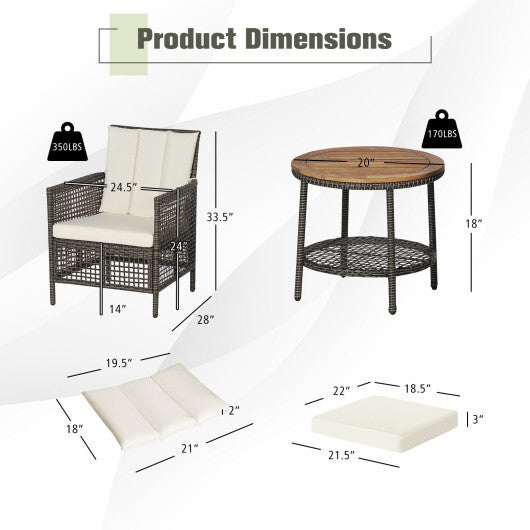 3 Pieces Patio Rattan Furniture Set with Cushioned Sofas and Wood Table Top-White LuxuryLifeWay Online Store