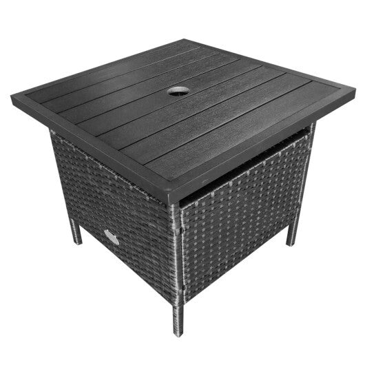 Patio Square Wicker Side Table with Umbrella Hole for Yard Garden Poolside LuxuryLifeWay Online Store