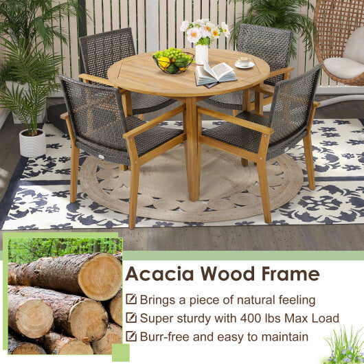 Set of 4 Outdoor Rattan Chair with Sturdy Acacia Wood Frame-Set of 4 LuxuryLifeWay Online Store