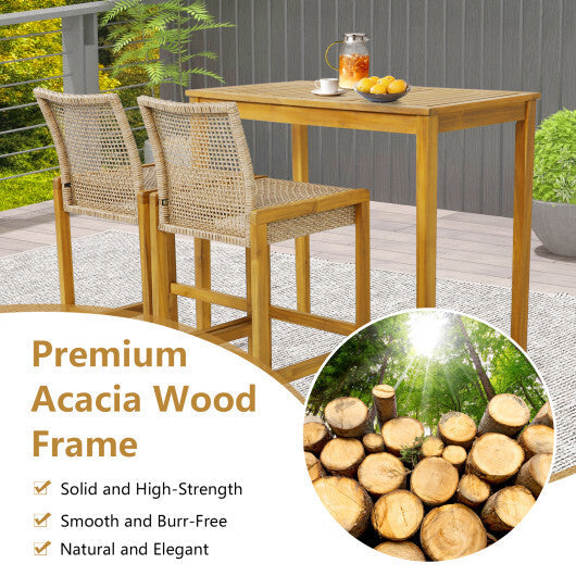 Set of 2 Rattan Patio Wood Barstools Dining Chairs with Backrest-Set of 2 LuxuryLifeWay Online Store