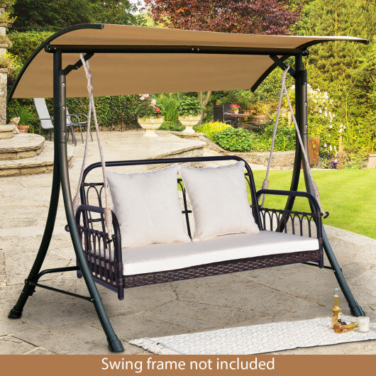 880LBS Wicker Hanging Porch Swing with Cushions-White LuxuryLifeWay Online Store