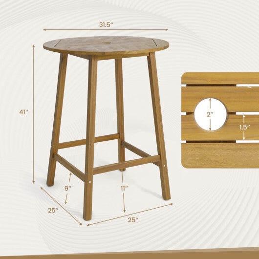Bar Height Table with Umbrella Hole and Slatted Tabletop for Outdoors LuxuryLifeWay Online Store