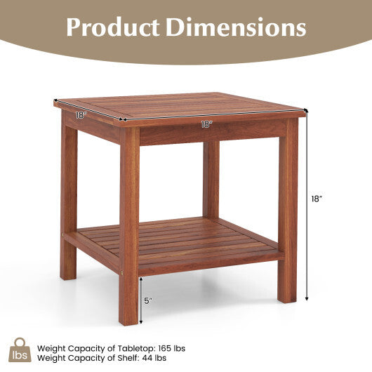 Double-Tier Acacia Wood Patio Side Table with Slatted Tabletop and Shelf LuxuryLifeWay Online Store