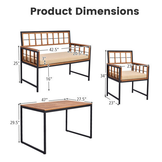 4 Pieces Acacia Wood Patio Dining Set with 1 Rectangular Table-Natural LuxuryLifeWay Online Store