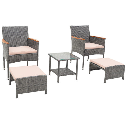 5 Pieces Patio Conversation Set with Soft Cushions and Ottomans-Beige LuxuryLifeWay Online Store