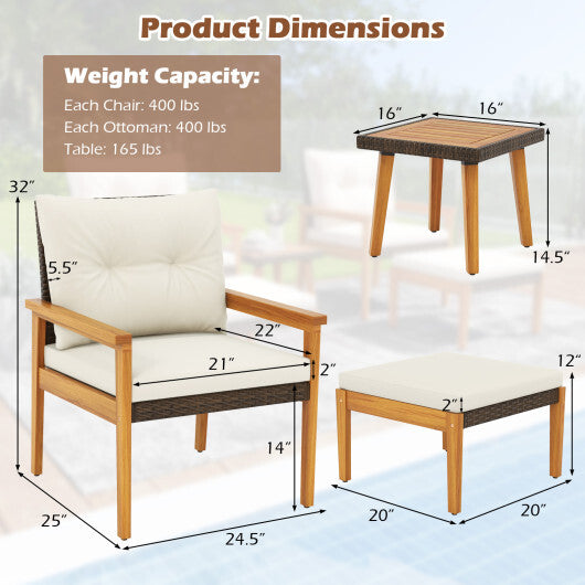5 Piece Rattan Furniture Set with Square Coffee Table-White LuxuryLifeWay Online Store