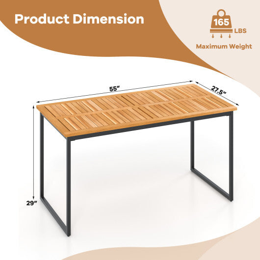 Acacia Wood Dining Table for 6 People with Slatted Tabletop and Umbrella Hole LuxuryLifeWay Online Store