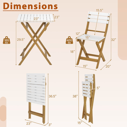 3 Piece Folding Patio Bistro Set with Foldable Design Acacia Wood Porch Chairs and Square Table LuxuryLifeWay Online Store