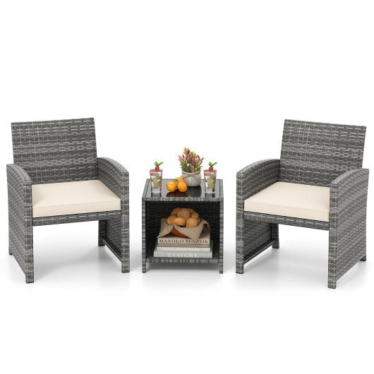 3 Pieces Patio Furniture Set with Tempered Glass Coffee Table and Soft Seat Cushions-White LuxuryLifeWay Online Store