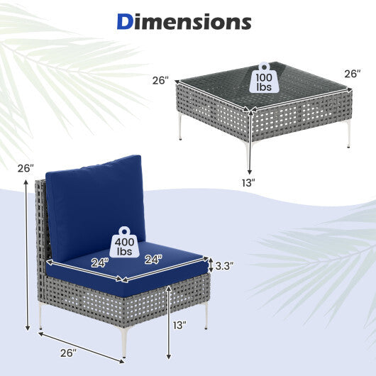 3 Pieces PE Rattan Conversation Chairs with Tempered Glass Coffee Table for Garden Porch-Navy LuxuryLifeWay Online Store