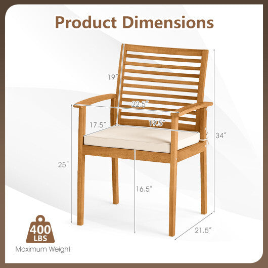 Outdoor Patio Dining Chairs Set of 2 with Removable Padded Cushion and Slatted Backrest-Beige LuxuryLifeWay Online Store