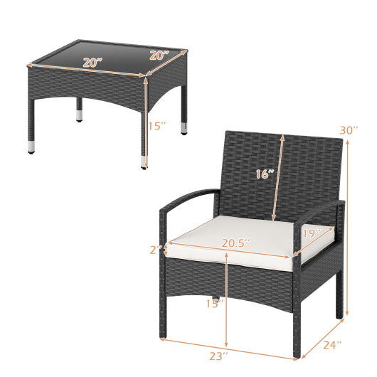 3-Piece Patio Furniture Set Rattan Bistro Chairs with Table-Beige LuxuryLifeWay Online Store