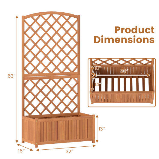 Wooden Raised Garden Bed with Trellis 63 Inch Tall Garden Planter