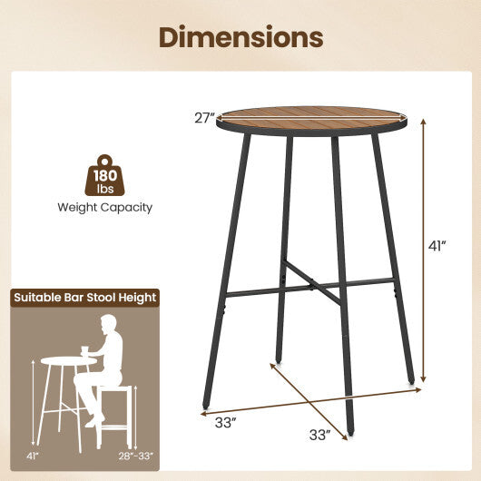 Outdoor Bar Table 41 inch Bar Height Patio Round Table with Acacia Wood Top and Metal Frame LuxuryLifeWay Online Store
