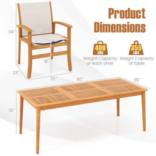 9-Piece Acacia Wood Outdoor Patio Dining Set with 80" Rectangular Table and Breathable Fabric Armchairs-Yellow LuxuryLifeWay Online Store