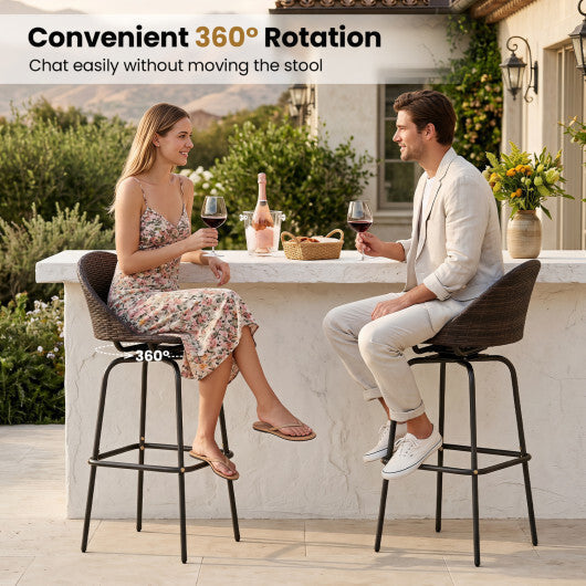Set of 2 Patio Swivel Bar Stools with Rattan Seat 400 LBS for Garden-Brown LuxuryLifeWay Online Store