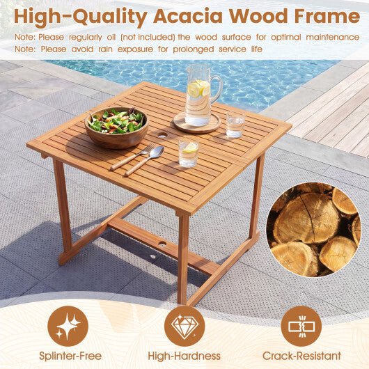 35.5" Acacia Wood Outdoor Dining Table with Umbrella Hole and Reinforced Crossbar for 4 LuxuryLifeWay Online Store
