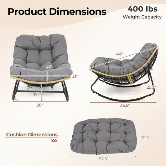 Outdoor Papasan Rocking Chair with Thick Cushioned Seat for Patio-Gray LuxuryLifeWay Online Store