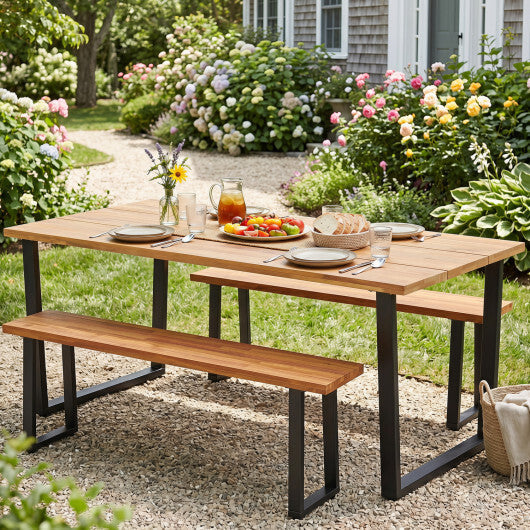 Set of 2 Wood Patio Bench 47.5" Long Dining Bench for Entryway Poolside LuxuryLifeWay Online Store