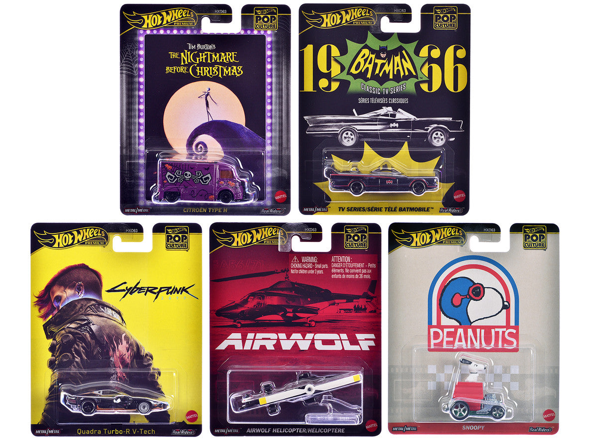 "Pop Culture 2025" 5 piece Set M "Premium Series" Diecast Model Cars by Hot Wheels LuxuryLifeWay Online Store